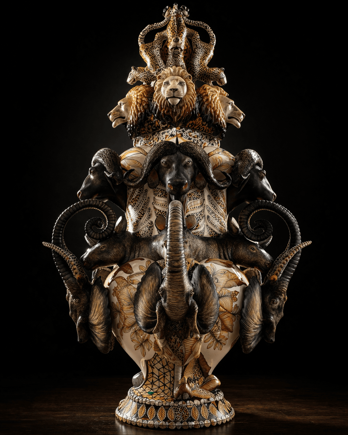 Ceramic masterwork — sculptural vessel in low light